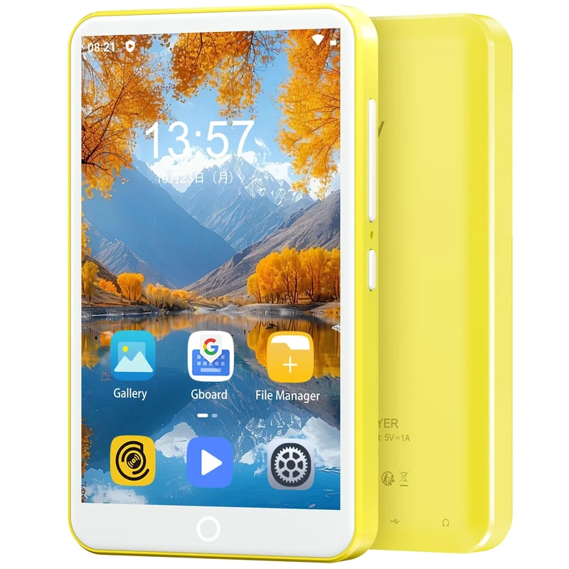 80GB MP3 Player with Bluetooth and WiFi, Mp3 & Mp4 Music Player with Spotify, Amazon Music, Deezer, Audible, 4.0" IPS Touch Screen Android Player with Speaker, FM Radio, Up to 512GB (Yellow)
