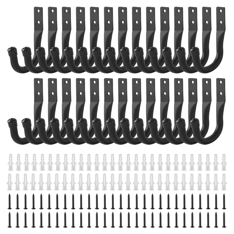 ALAHUGYEF Garage Hooks, 28 Pcs Ladder Storage Hooks for Hanging Heavy Duty Hooks, Wall Mounted Garage Hanger Brackets for Wall Bike Chair Garden Hose Tool Storage