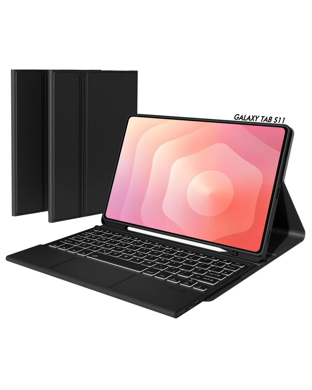Doohoeek Keyboard Case for Samsung Galaxy Tab S11 2025 11 Inch, Bluetooth Wireless Backlit Detachable Type Folio with Multi-Touch Trackpad, Black