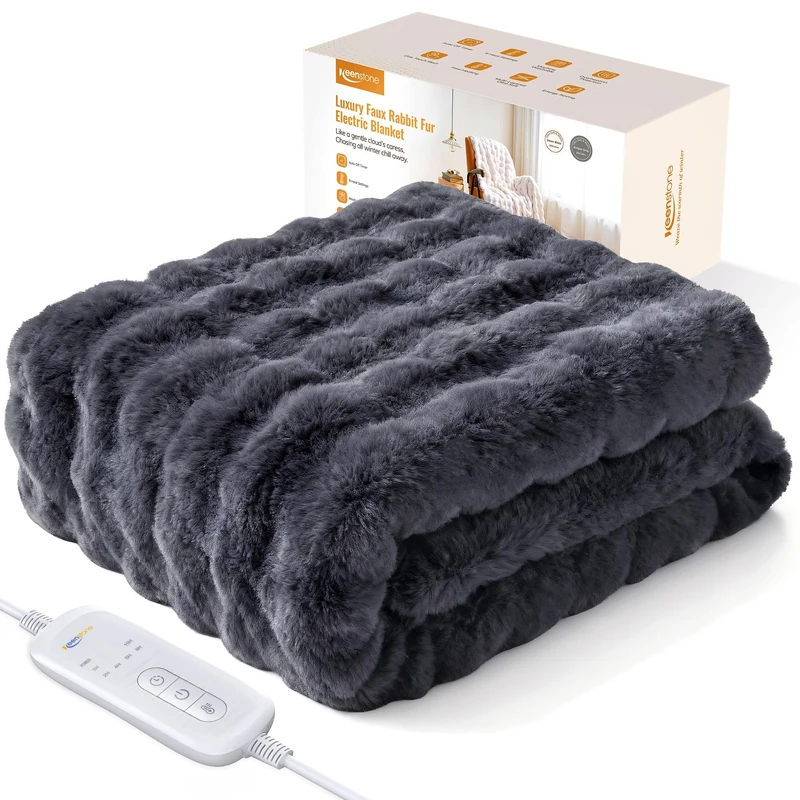 Keenstone Blanket, Cosy Heat Blanket, 8 Temperature Levels, Machine Washable, with Automatic Shut-Off, 160 x 130 cm, Grey