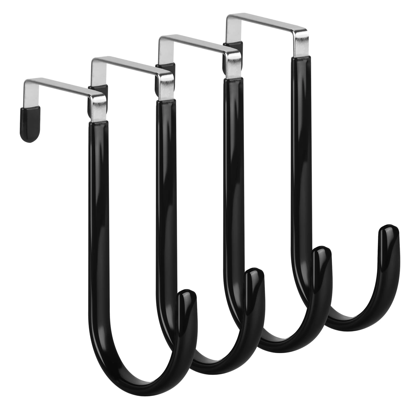 MOXYOY 4 Packs Black Over The Door Hooks, Sturdy Stainless Steel Overdoor Hangers with Anti-Scratch Surface, 4.5cm Coat Hooks for Clothes, Towels Behind Door