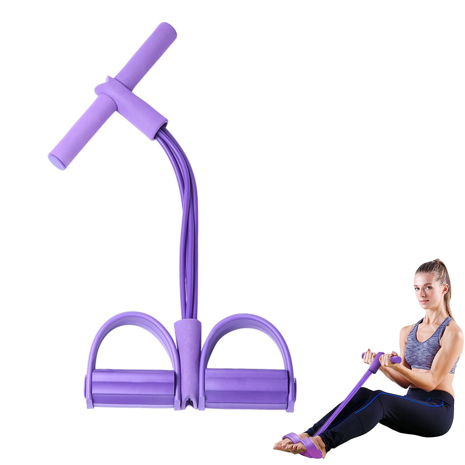 Abdominal Trainer, 6 Tubes Multifunction Tension Rope, Sit-Up Training Equipment, Bodybuilding Expander, Abdominal, Leg, Waist Exerciser, Workout Equipment for Home Gym Yoga, Fitness (Purple)