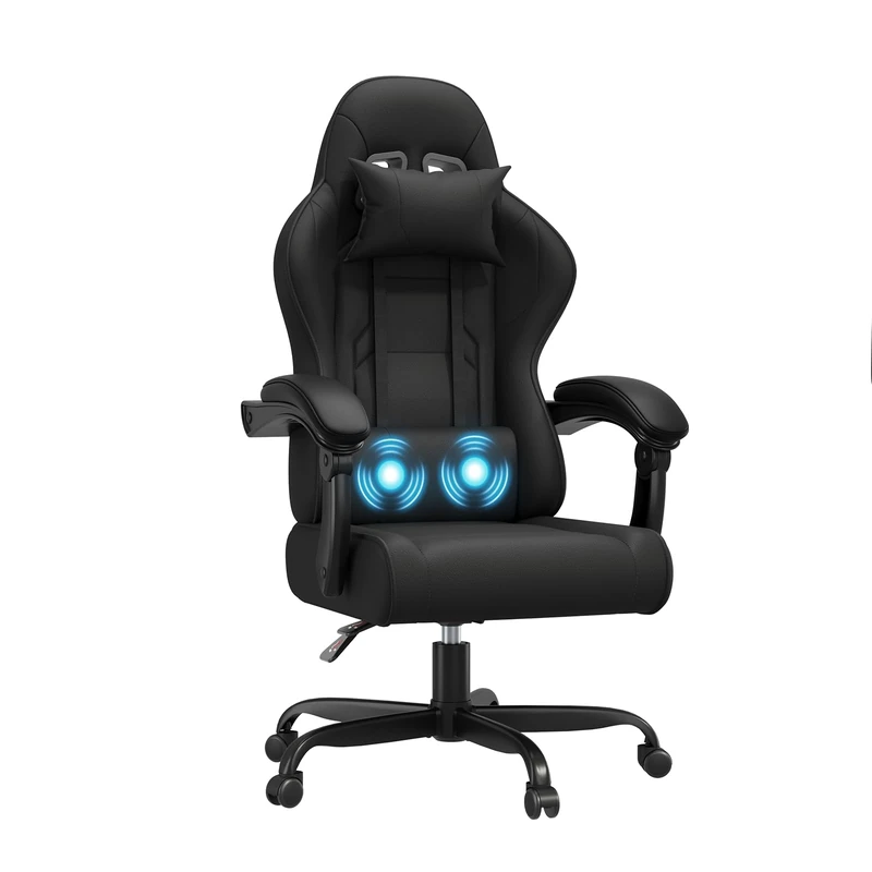JUMMICO Ergonomic Gaming Chair with Massage Function,Racing Style High Back Reclining 135°, PU Leather Home Office PC Gaming Chair 150 kg - Black