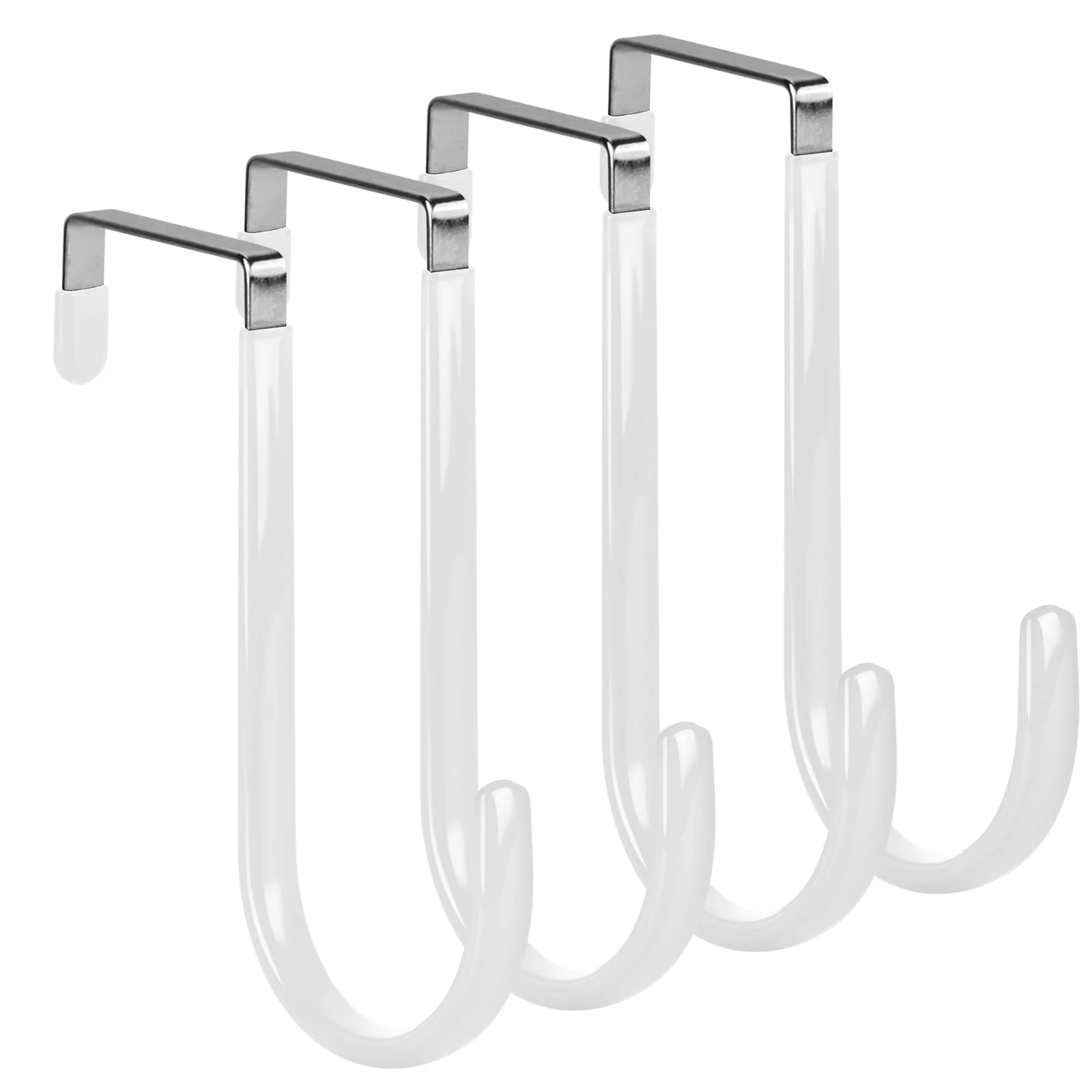 MOXYOY 4 Packs White Over The Door Hooks, Sturdy Stainless Steel Overdoor Hangers with Anti-Scratch Surface, 4.5cm Coat Hooks for Clothes, Towels Behind Door