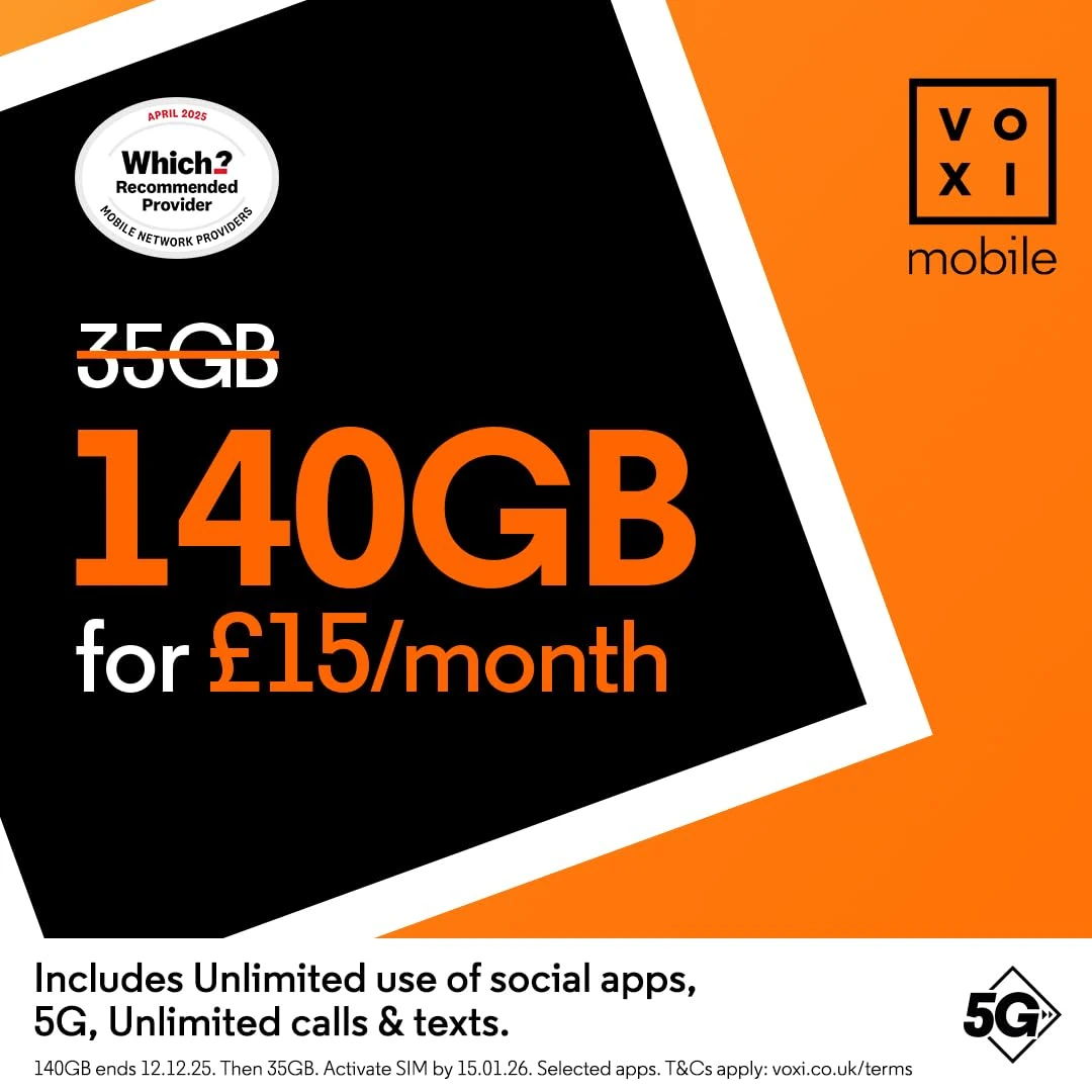 Vodafone VOXI SIM Card with Endless Social Media, Calls, Texts and Roaming (£15)