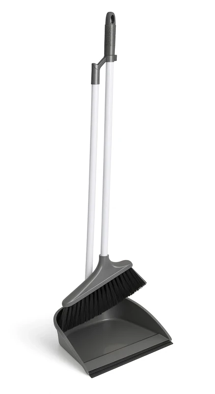 BH | Dustpan and Brush Set | Long Handled | Grey | 1-Set | Upright Large Dustpan and Broom Combo Set | for Household Cleaning, Sweeping Brush for Home, Kitchen, Office, Lobby - by BEST HOUSE