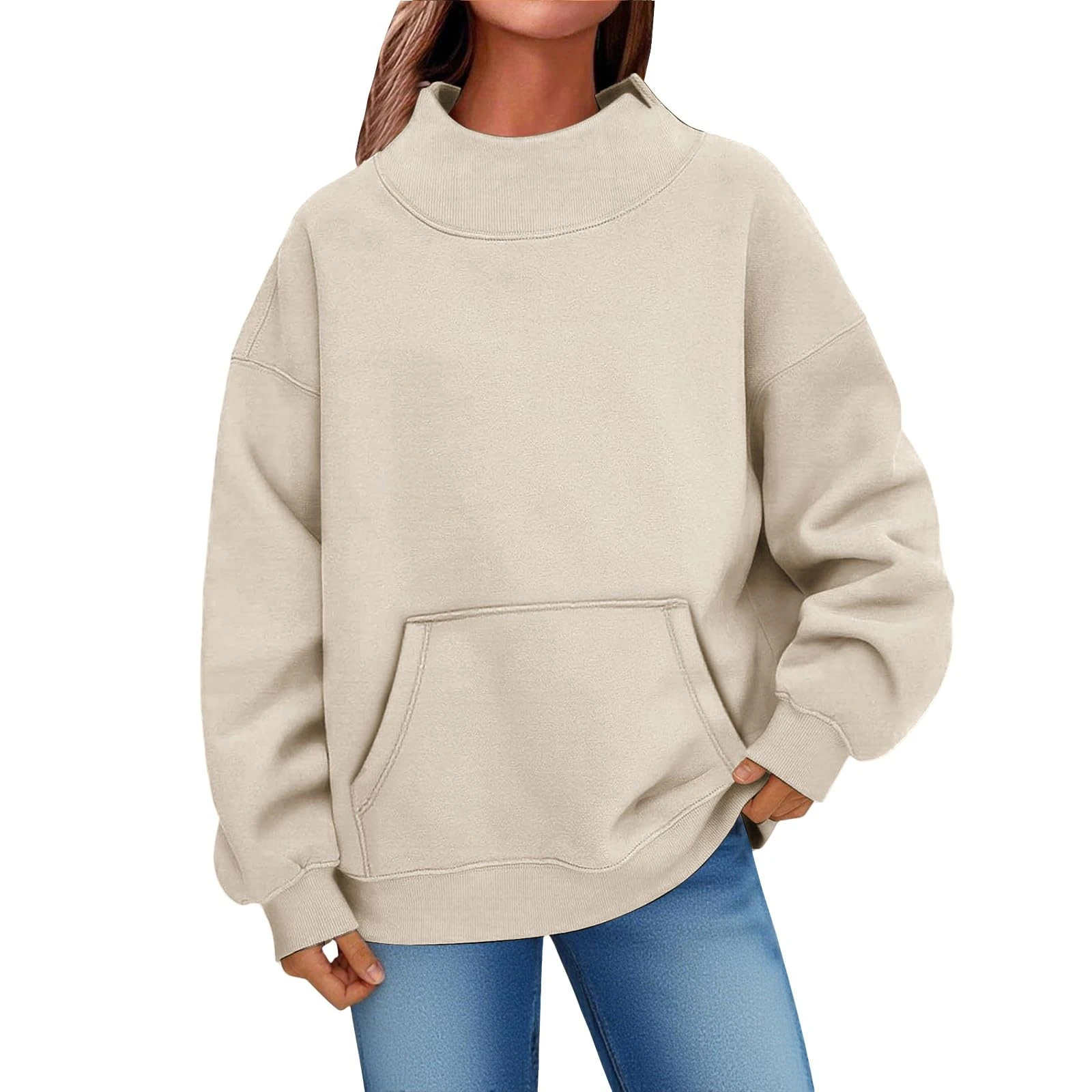 jumpers for women uk,Sweatshirts for Women UK Fall Winter Long Sleeve Crewneck Jumper Pullover Casual Comfy Trendy Fashion Tops Shirts Clothes,Beige,M