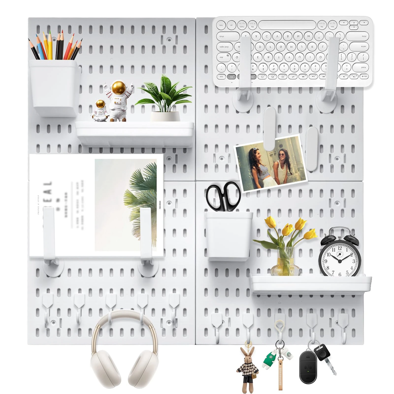 CROWNSHOP Pegboard Combination Set 30×30cm (4 Panels) with 20 Accessories Free CombinationDual Installation Options Wall Organizer for Home Storage & Decoration