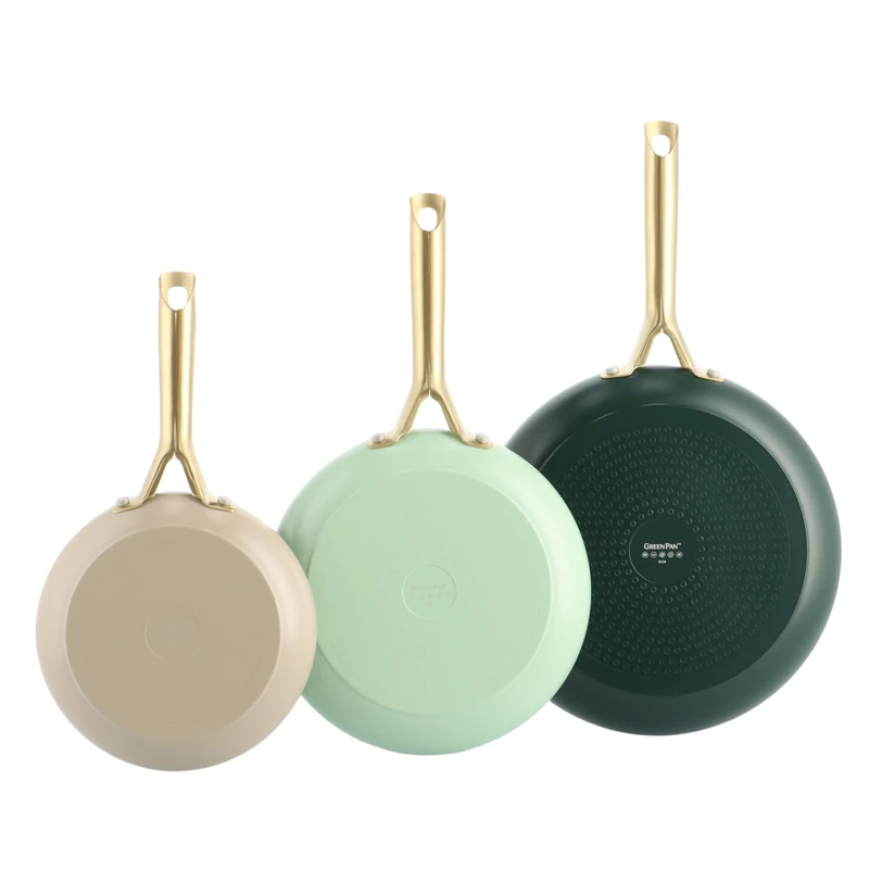 GreenPan Shades 3-Piece Ceramic Non-Stick Pan Set, Diameter 20/24/28 cm, PFAS-Free, Induction Safe, Golden Stainless Steel Handle, Dishwasher Safe, Oven Safe, Natural - Image 1