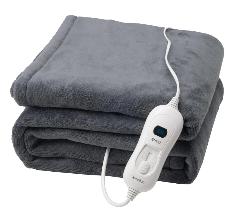 Terraillon - Cozy, Heated blanket, Automatic shutdown, Plaid 3 temperature settings, Heat for 3h, Machine washable, Dim. 160x120 Cm, Coral Fleece Fabric, Charcoal Grey