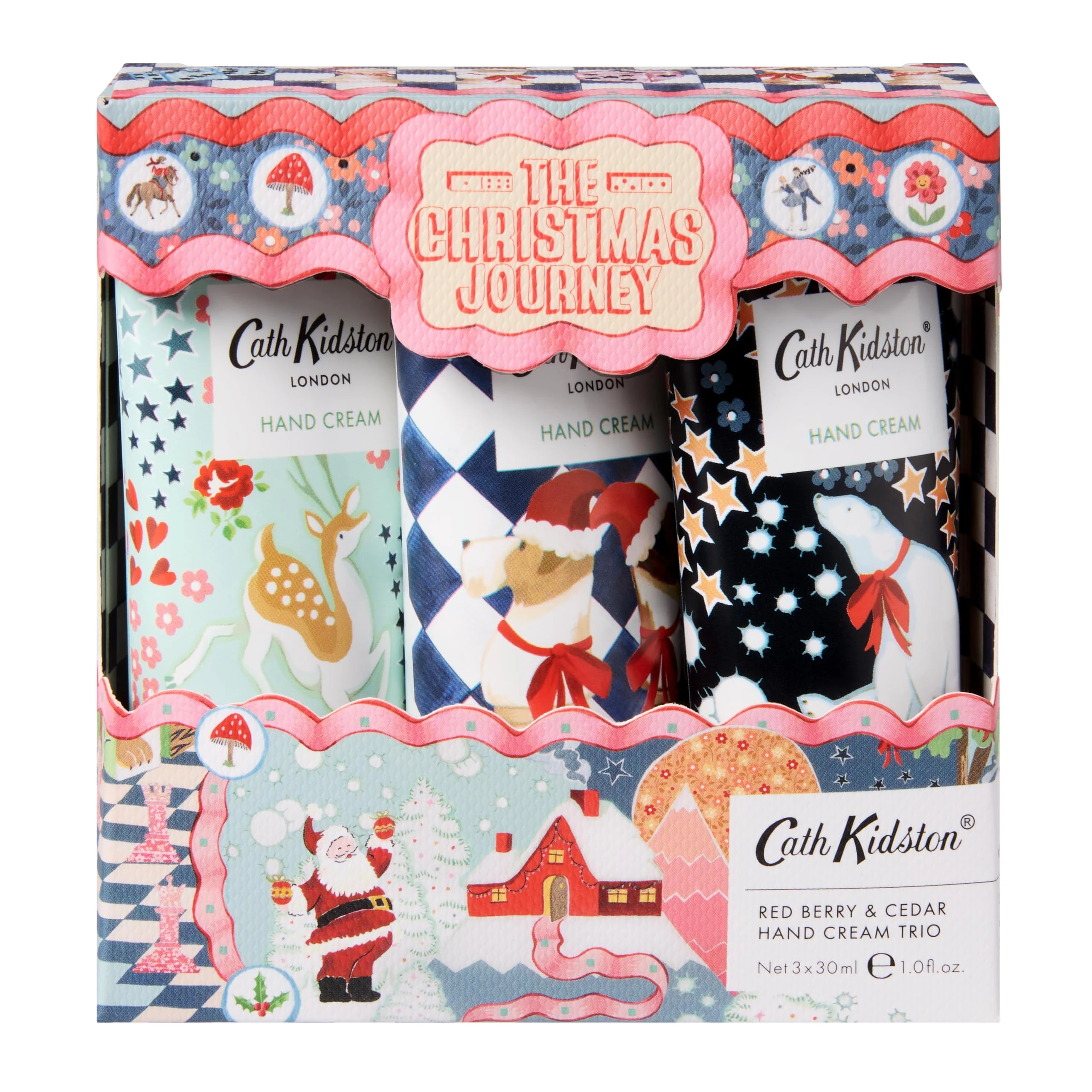 Cath Kidston Hand Cream 3x 30ml, Moisturiser, Shea Butter, Vitamin E, Mandarin and Peony Scent, Travel Size, Vegan and Cruelty Free, Beauty Gift For Her, Christmas Stocking Filler