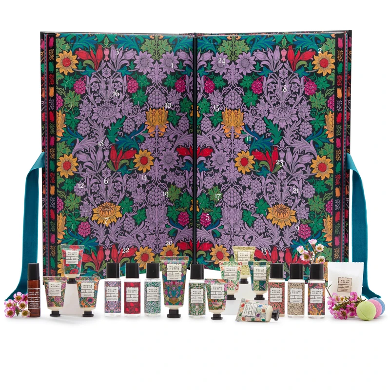 William Morris At Home Advent Calendar 2025, 24 Beauty Products, Hand and Body Wash, Hand Creams, Lip Balm and More, Moisturiser, Travel Size, Spa Pamper Gift For Her, Vegan and Cruelty Friendly