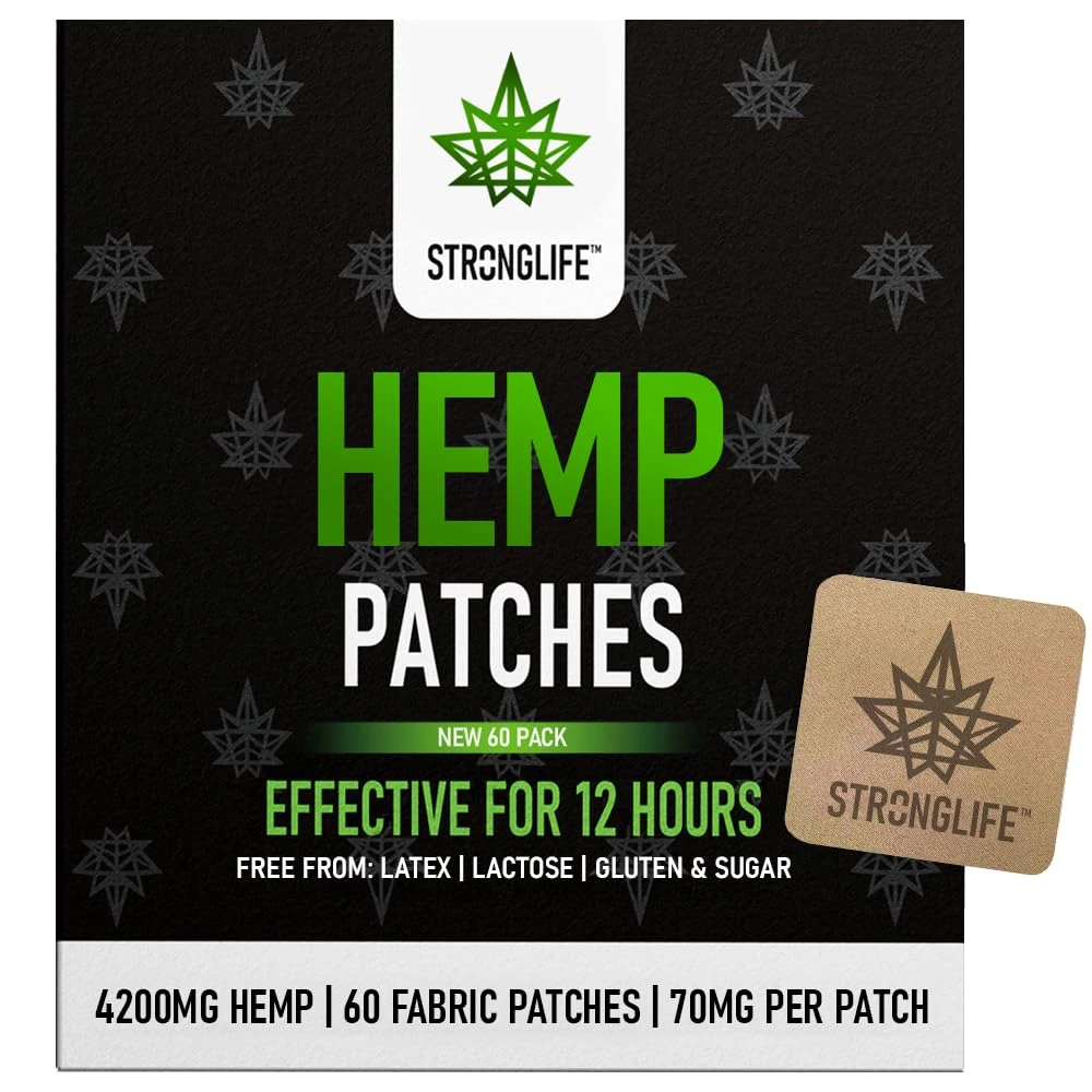 Stronglife Hemp Patches - 60 Hemp Oil Patches - 70mg per Patch with Total of 4200mg -12 Hour Transdermal Adhesive Discreet Patches UK - Hemp Cream Topical Alternative (60 Fabric Patches)