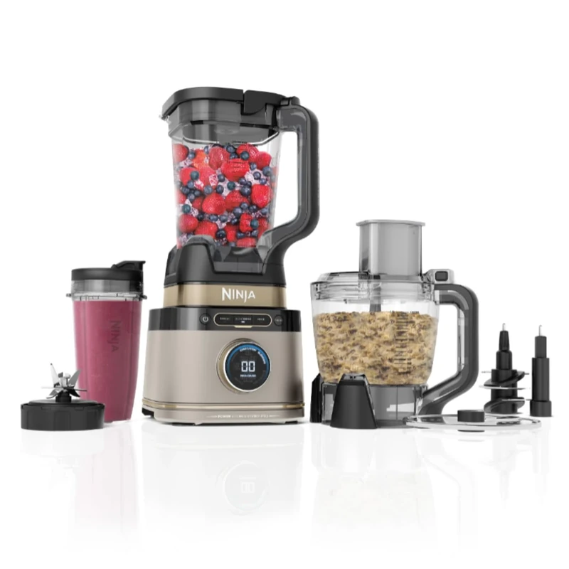 Ninja 3-in-1 Detect Power Blender Processor Pro, Powerful 1200W Blender, Food Processor Bowl, Dough Blade, 2x Single Serve Cups, Jug, Make Pizza Dough, Blend, Chop & Mix, Stone Gold, TB401UKSTGD