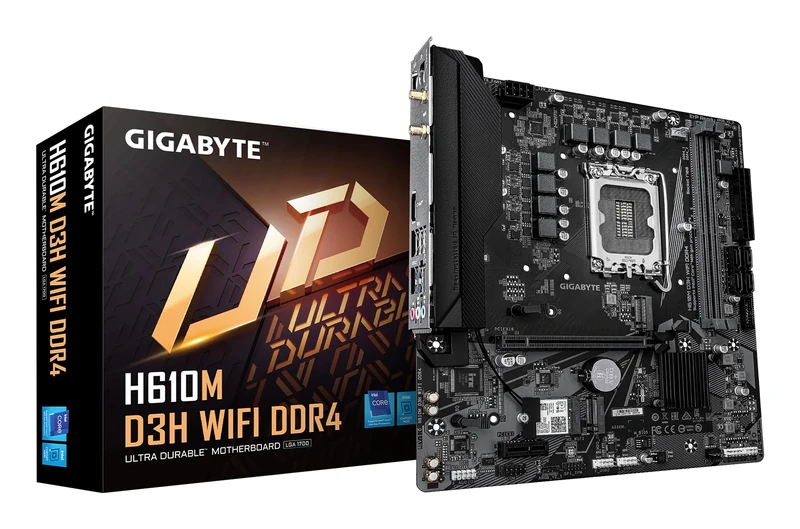 GIGABYTE H610M D3H WIFI DDR4 Motherboard - Supports 14th Gen. Intel Core CPUs, 6+1+1 phases VRM, up to 3200MHz DDR4, 2xPCIe 3.0 M.2, WIFI 5, 1GbE LAN, USB 3.2 Gen 1