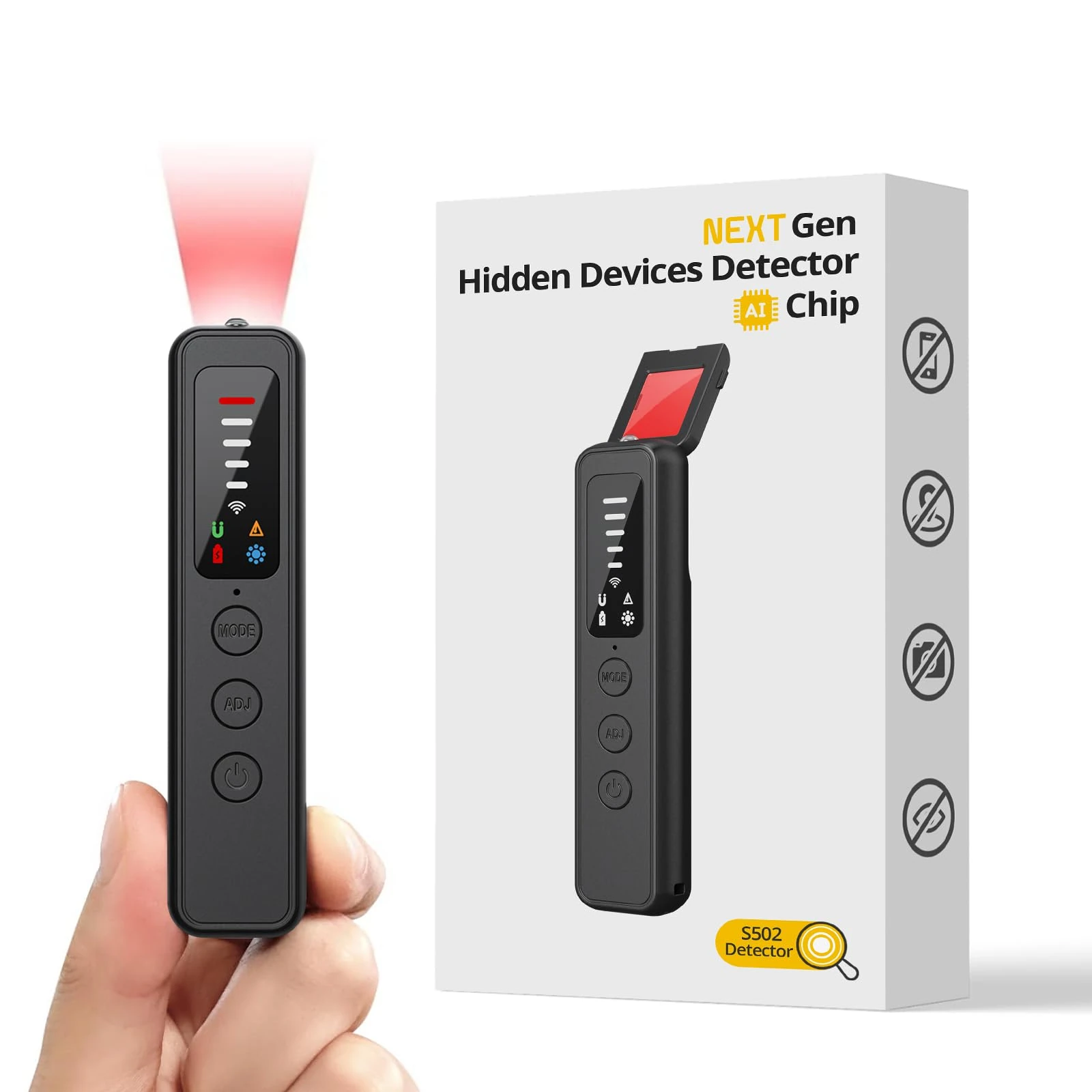 Spy Hidden Camera Detector - AI-Powered Anti-Spy Device, GPS Tracker & Bug Detector, RF Scanner for Hotels, Travel, Home & Office, 5-Level Sensitivity