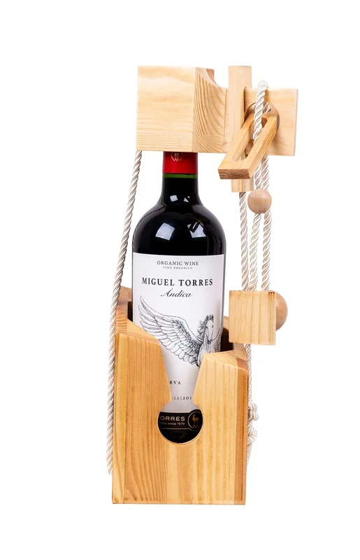 Vintage Marque Wooden Wine Puzzle Gift Set with Miguel Torres Andica Gran Reserva Carmenere 2022 75 cl Bottle - Brain Teaser Fun for Adults - Unique and Challenging Entertainment - Gift Idea
