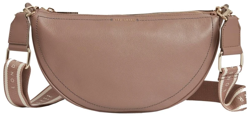 Ted Baker Women's Webbing Leather Half Moon Crossbody Bag, Taupe
