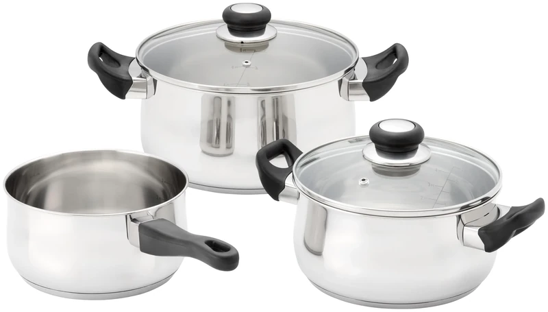 Judge Vista 3 Piece Cookware Set – 18cm Saucepan, 20cm Casserole & 24cm Stockpot, Stainless Steel Cookware for Induction & All Hobs, Durable Kitchen Pan Set