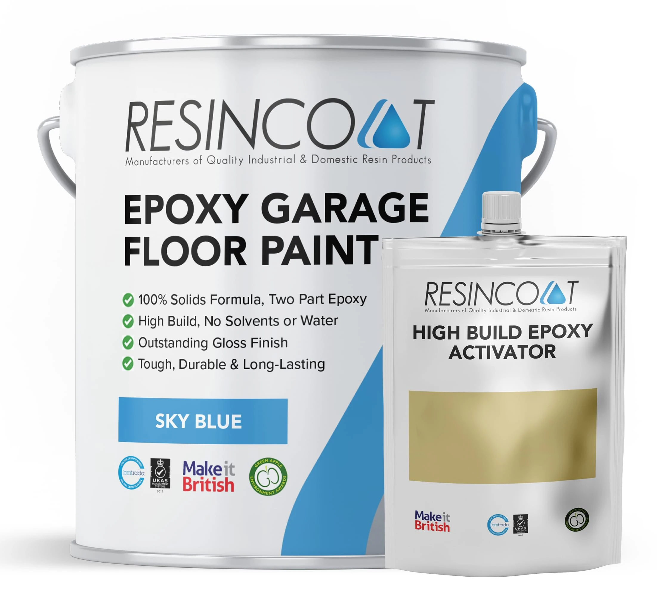 Resincoat Epoxy Garage Floor Paint – 2-Part Resin Coating for Concrete Floors – 4x Thicker & Longer Lasting Than Standard Paint – High Gloss – Easy to Mix & Apply – Made in UK - Sky Blue - 1kg