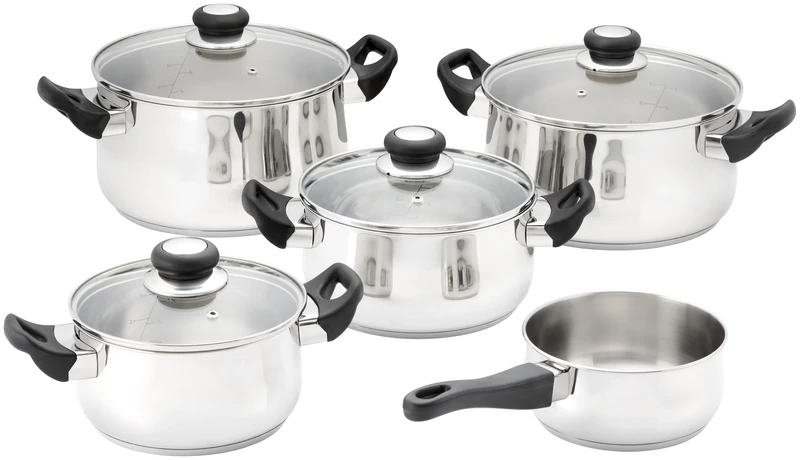 Judge Vista 5 Piece Cookware Set – 16cm & 18cm Saucepans, 20cm & 24cm Casseroles, 24cm Stockpot, Stainless Steel Cookware for Induction, Complete Kitchen Pan Set