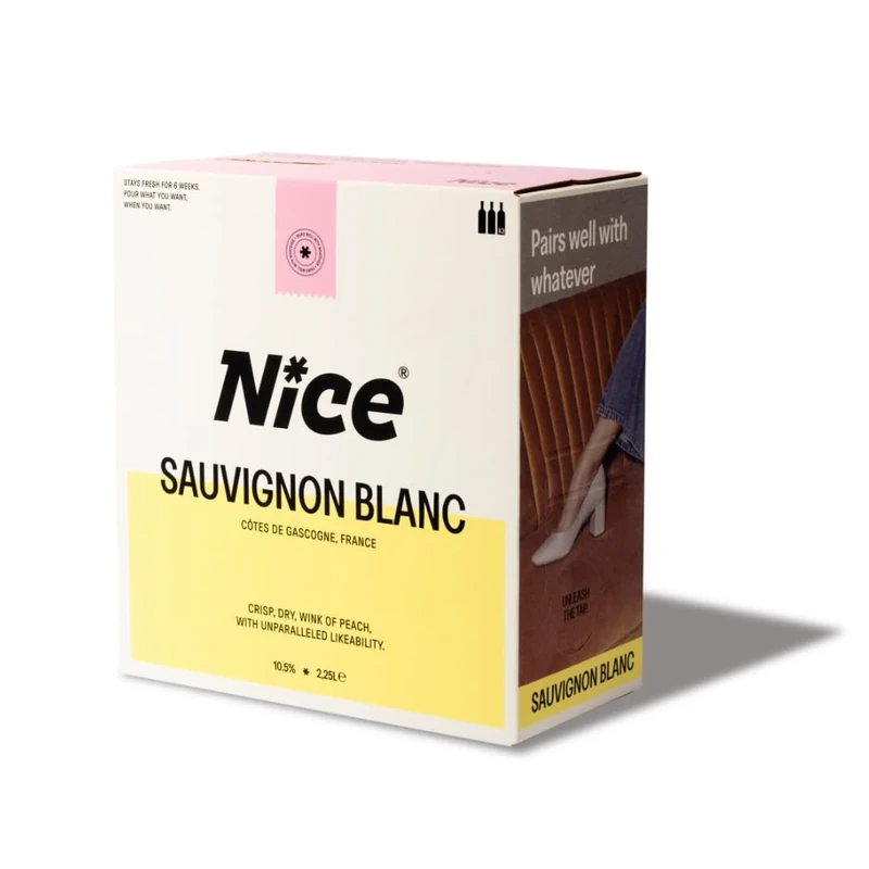 Nice Sauvignon Blanc, Wine in a Box, Crisp, French White Wine from Côtes de Gascogne, Stays Fresh for 6 Weeks, 1 x 2.25L Boxed Wine (Pack of 6)