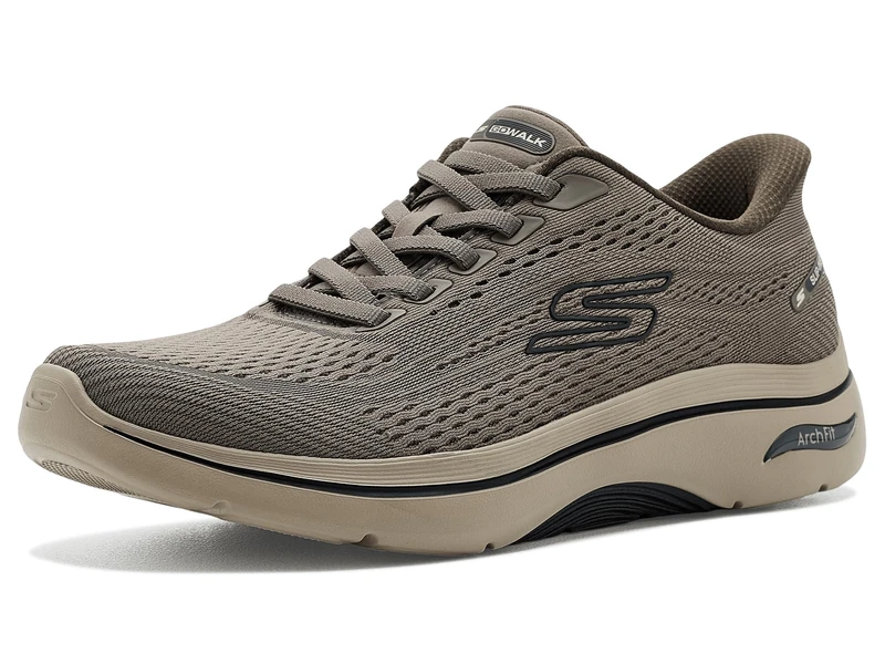 Skechers Men's GO Walk Arch FIT 2.0 Percy Trainers, Dark Taupe Textile, 8 UK