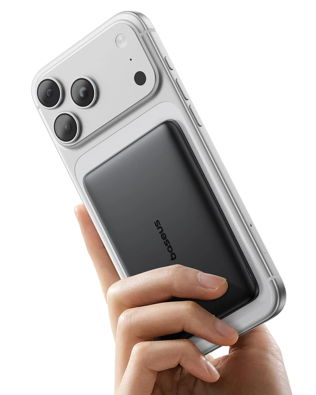 Baseus Picogo AM41 Power Bank, Ultra Slim 5000 mAh Magsafe Power Bank, PD 20 W Fast Charge, Portable, Wireless Magnetic External Battery with USB C Cable for iPhone 17/16/15/14/13/12, Black