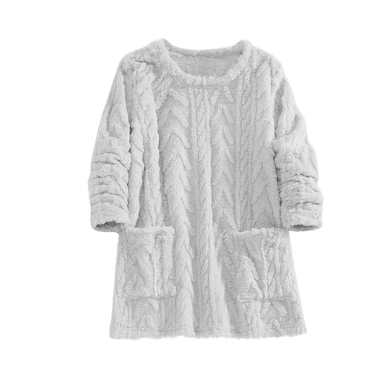 KUIH Oversized Sweatshirt Women Sherpa Fleece Jacquard Jumper Long Sleeve Crew Neck Sweatshirt with Pockets Soft Warm Cozy Lounge Pullover Pj Tops Fuzzy Fluffy Tops Autumn Winter Coats