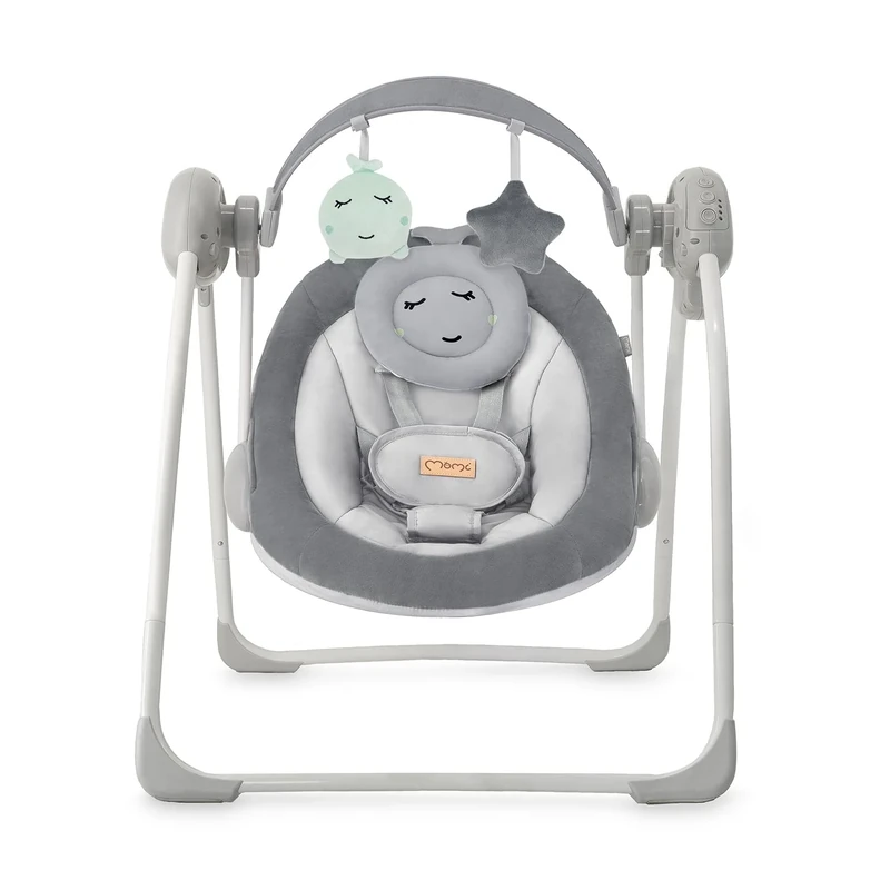 MoMi LISS Baby Rocker for Babies up to 9 kg, Foldable, Battery or Mains Powered, Power Supply with USB Cable, 5-Point Safety Belt, Hanger and Toy, 6 Melodies, Timer, 5 Rocking Speeds