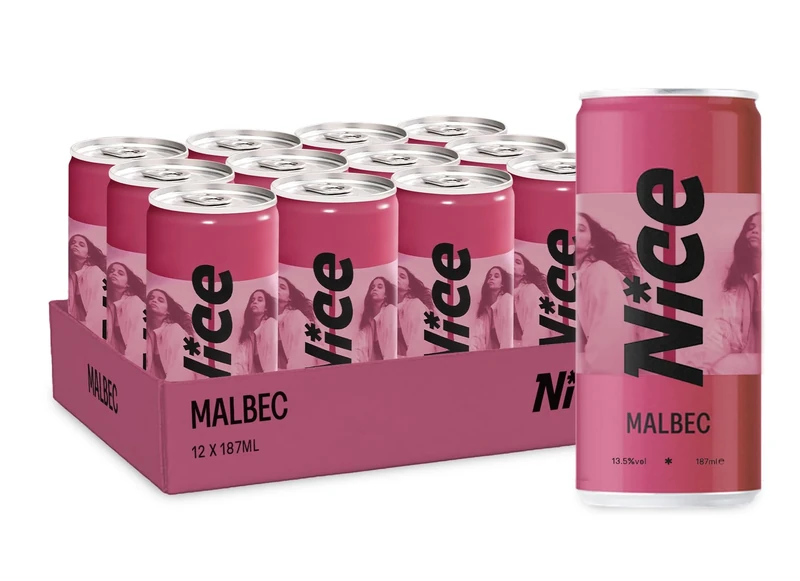 NICE Malbec, Argentinian Wine in a Can, Juicy & Fruity Red Wine from Mendoza Region, Darkly Fruity, Wicked Depth, 12 x 187ml Recyclable Cans (Pack of 6)