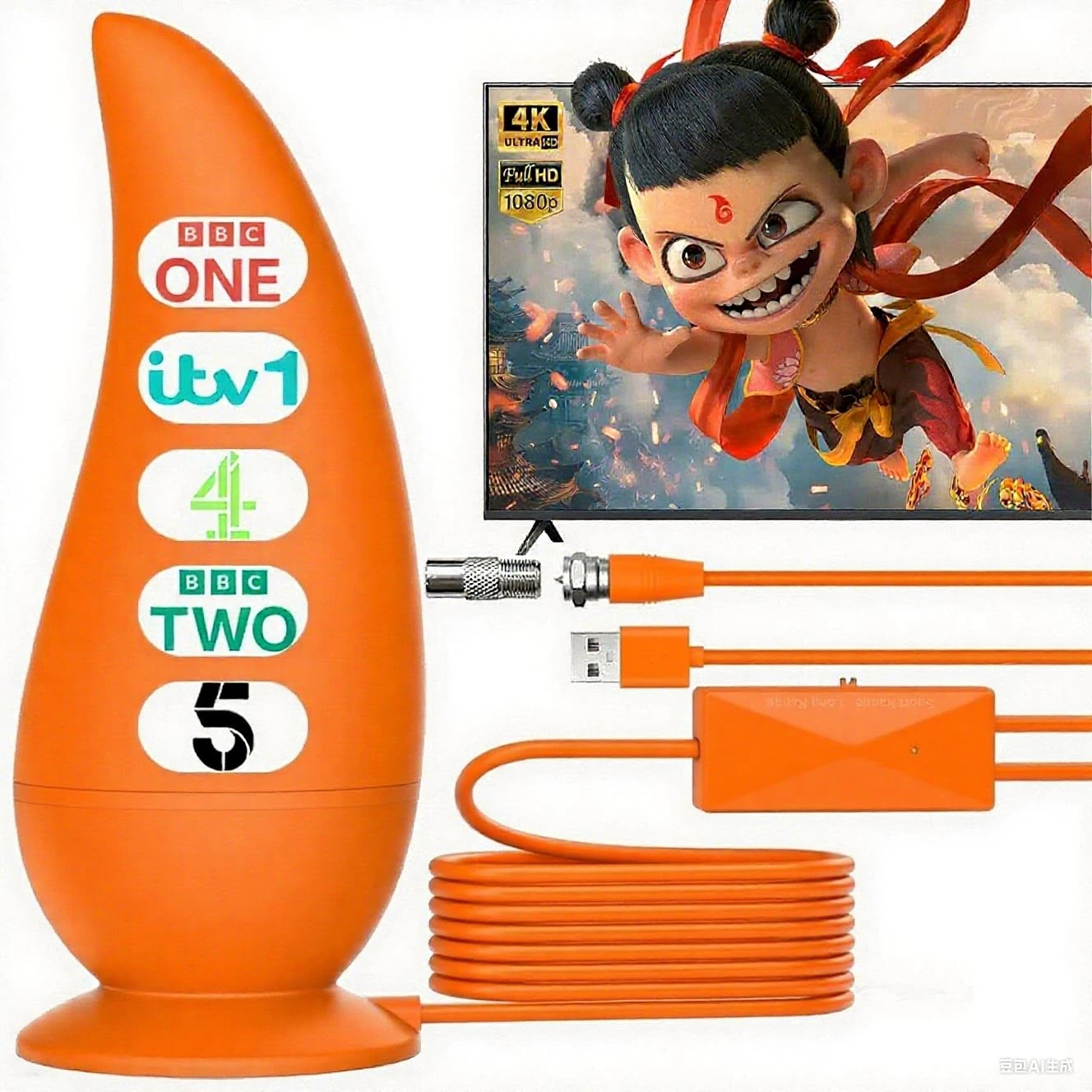 2025 Indoor TV Aerial for Smart TV for Local Channels,TV Ariels Indoor for Long Range Reception,Freeview Aerial for Easy Installation and All Smart/Old TVs,Digital Antenna Supports 4K 1080P HD(Orange)