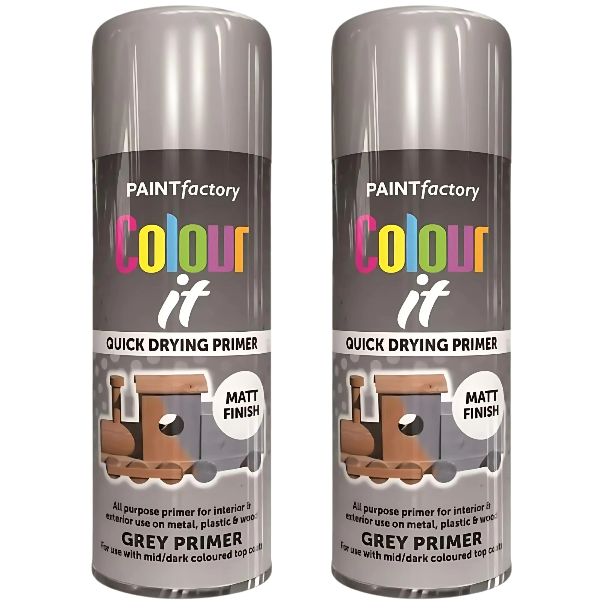 Paint Factory All Purpose Grey Spray Paint Pack 2 (400ml Each) - Matt Finish Interior and Exterior Grey Spray Paint for Metal, Plastic, and Wood