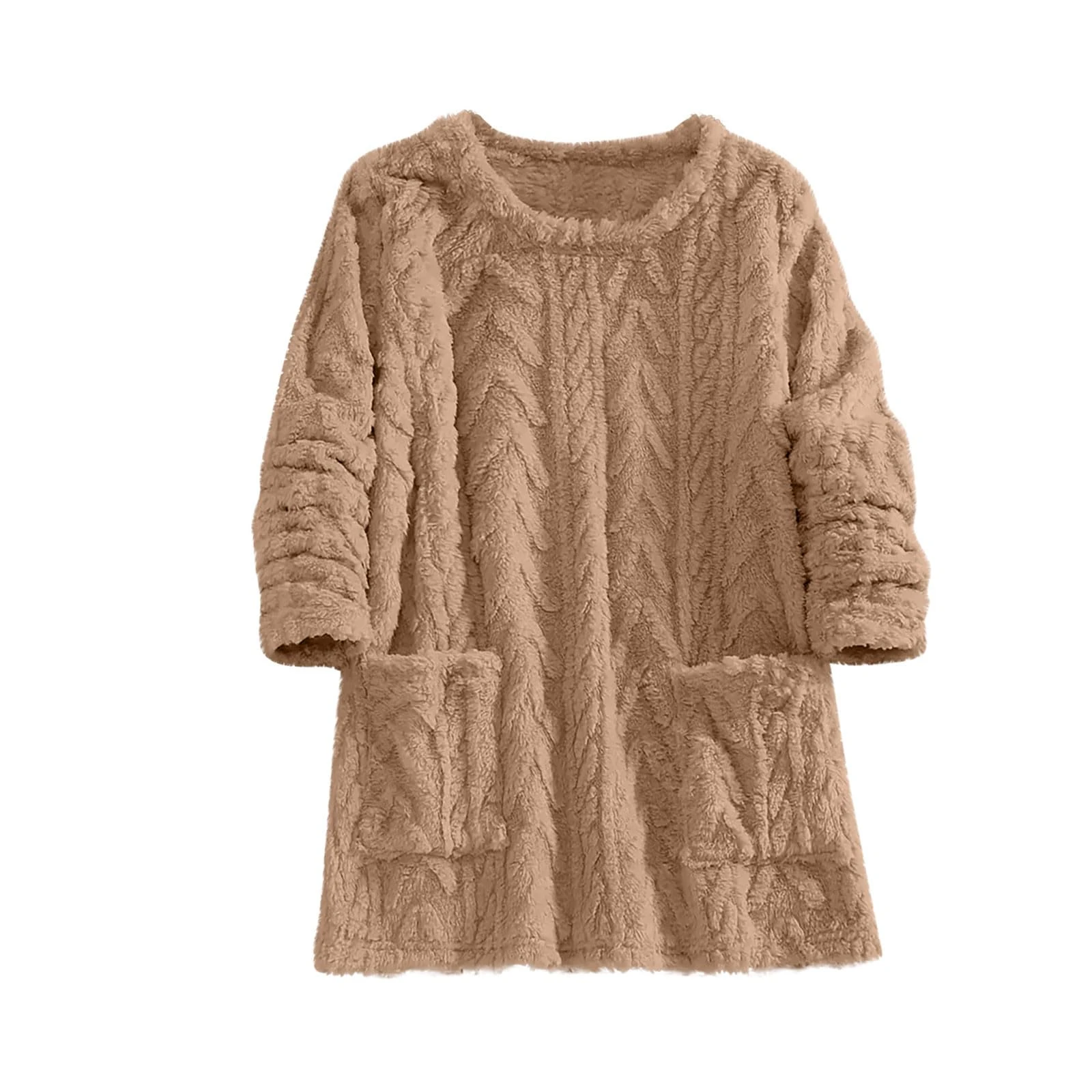 KUIH Oversized Sweatshirt Women Sherpa Fleece Jacquard Jumper Long Sleeve Crew Neck Sweatshirt with Pockets Soft Warm Cozy Lounge Pullover Pj Tops Fuzzy Fluffy Tops Autumn Winter Coats