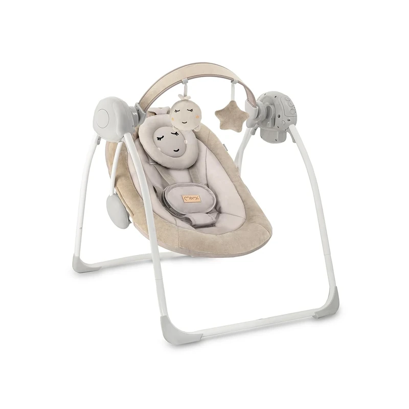 MoMi LISS Baby Rocker for Babies up to 9 kg, Foldable, Battery or Mains Powered, Power Supply with USB Cable, 5-Point Safety Belt, Hanger and Toy, 6 Melodies, Timer, 5 Rocking Speeds