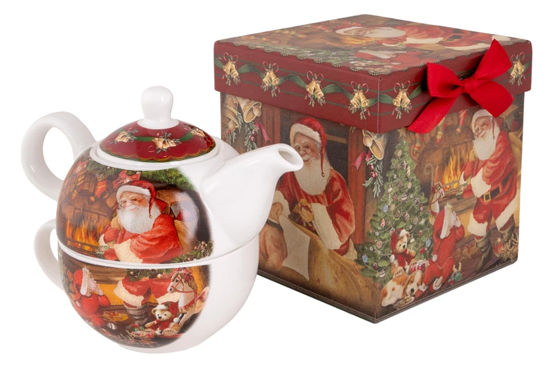 Cosy Home Christmas Porcelain Tea Gift Box, Red/Green, 14 x 14 x 15 cm