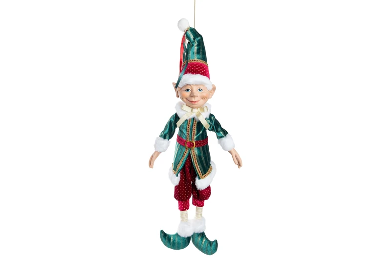 Cosy Home Textile Christmas Elf Figurine, Bordeaux/Green, 40 x 10 x 70 cm