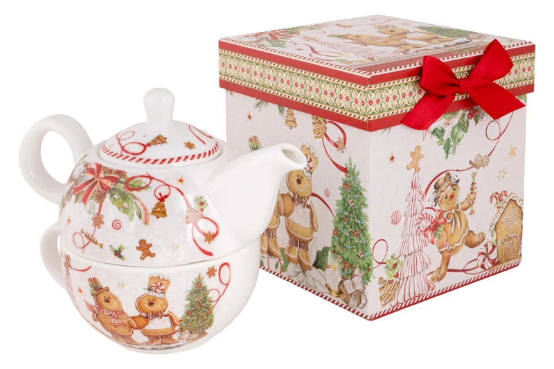 Cosy Home Christmas Porcelain Tea Gift Box, Red and White, 1.5 x 14 x 15 cm - Image 1