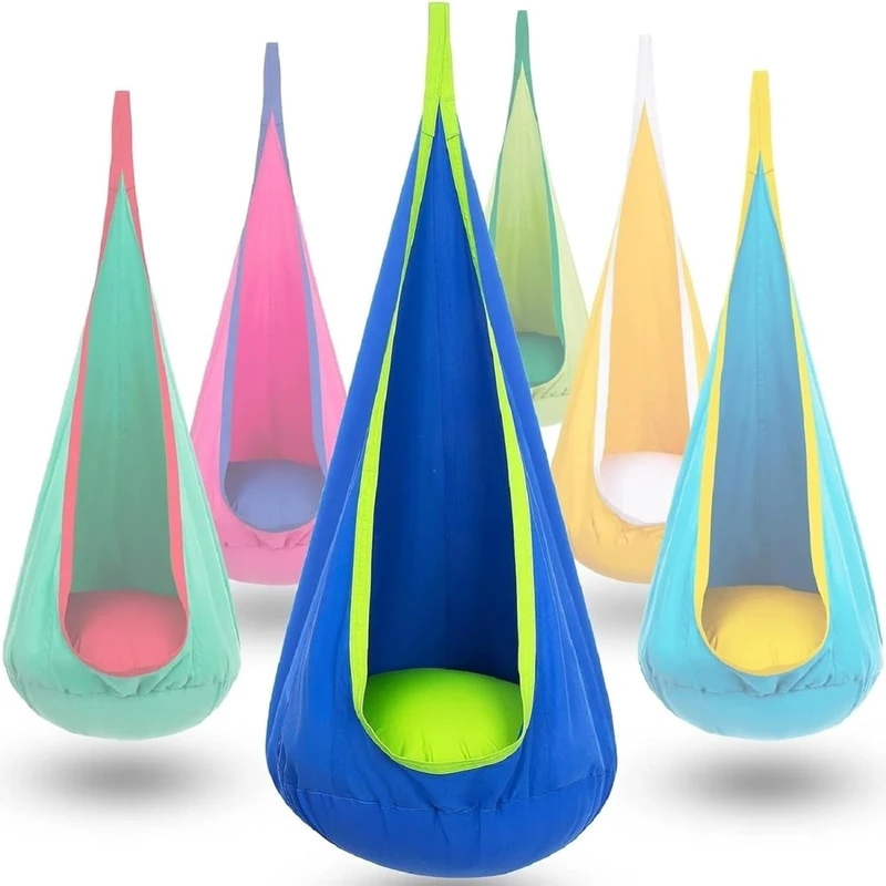 VIsuIvit Kids Pod Swing Seat Chair, Hammock Chairs witha Inflatable Pillow and All Accessories for Indoor and Outdoor (Blue)