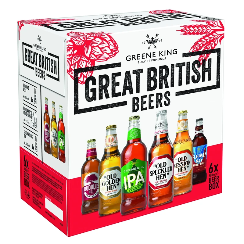 Greene King Great British Beers Mixed Case 6 x 500ml Bottles – Premium British Ale Variety Pack Featuring Rich, Malty and Hoppy Flavours, Ideal Beer Selection Gift Set