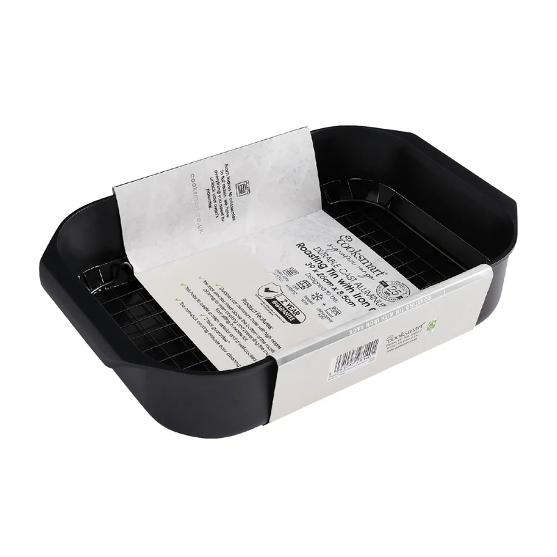 Cooksmart Signature Roasting Tin with Iron Rack 39cm – Cast Aluminum | PFOA-Free Non-Stick Coating | Induction Compatible | Dishwasher Safe | Elegant Green Finish | Perfect for Roasts & Oven Cooking