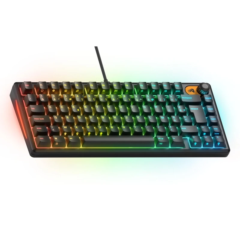 Glorious GMBK Gaming Keyboard 75% (ISO FR Layout) - Replaceable MX Caps, Detachable USB, IP57 Water/Dust Resistant, RGB 10 Zones, Silent Switches - 321x137x41mm