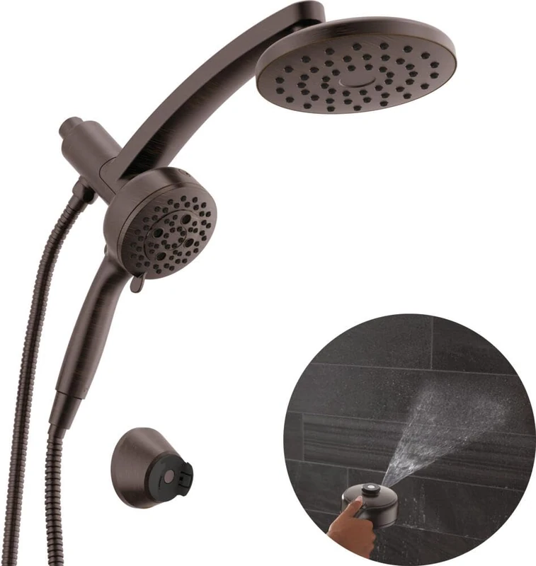 Delta 7-Setting PivotPro 3-in-1 Combination Shower Head with ProClean Spray, Oil Rubbed Bronze Round Shower Head Rainfall with Handheld Spray, 2.5 GPM, Venetian Bronze 58600-RB25