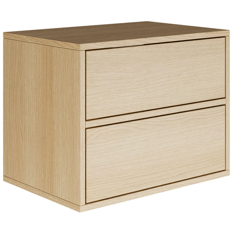 Selsey Lindberg Oak Hanging Bedside Table 50 W x 36 D x 40 H cm Bedside Cabinet with Two Drawers in Minimalist Push-to-Open Scandinavian Frame Space Saving Wall Mounting