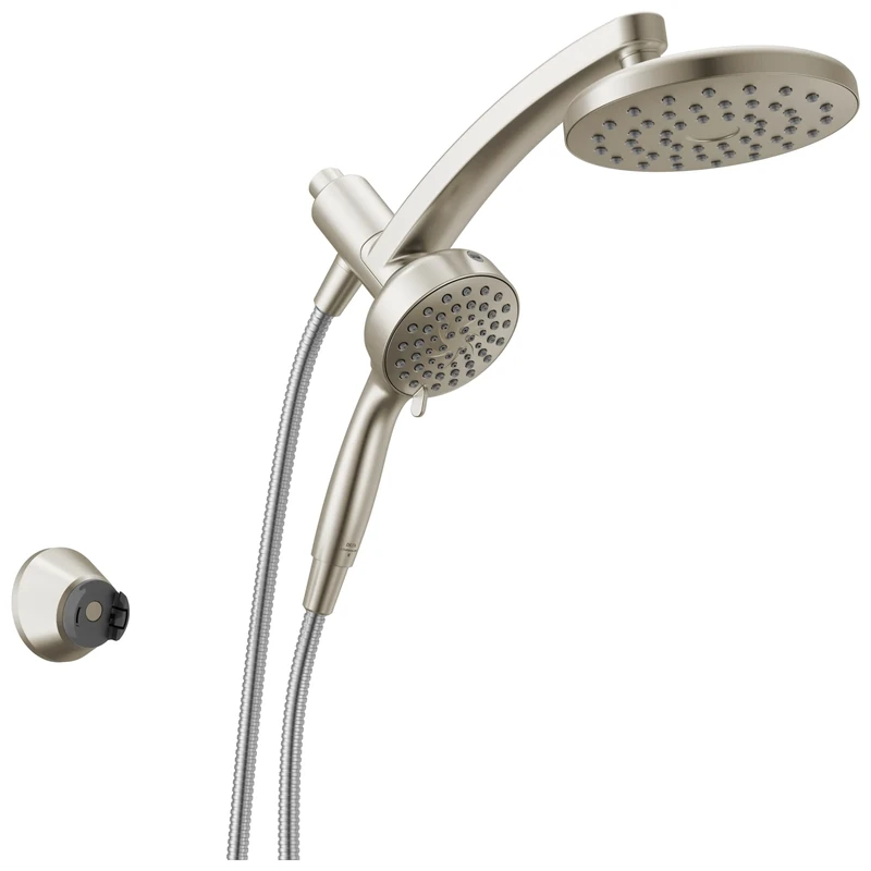 Delta 6 Settings PivotPro 3-in-1 Combination Shower Head with ProClean Spray, Brushed Nickel, Round Showerhead, Rainfall with Hand Jet, 1.75 GPM, SpotShield Brushed Nickel 75649SN