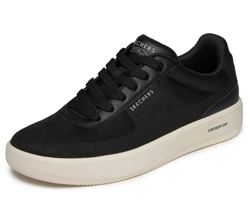 Skechers Men's Arch Fit Court Break Comodo Comfort Trainers, Black Microfiber/Duraleather/Blue Trim, 7.5 UK