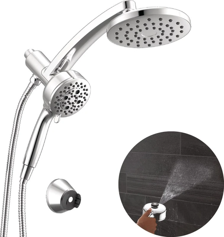 Delta 7-Setting PivotPro 3-in-1 Combination Shower Head with ProClean Spray, Chrome Round Shower Head Rainfall with Handheld Spray, 2.5 GPM, Lumicoat Chrome 58600-PR25