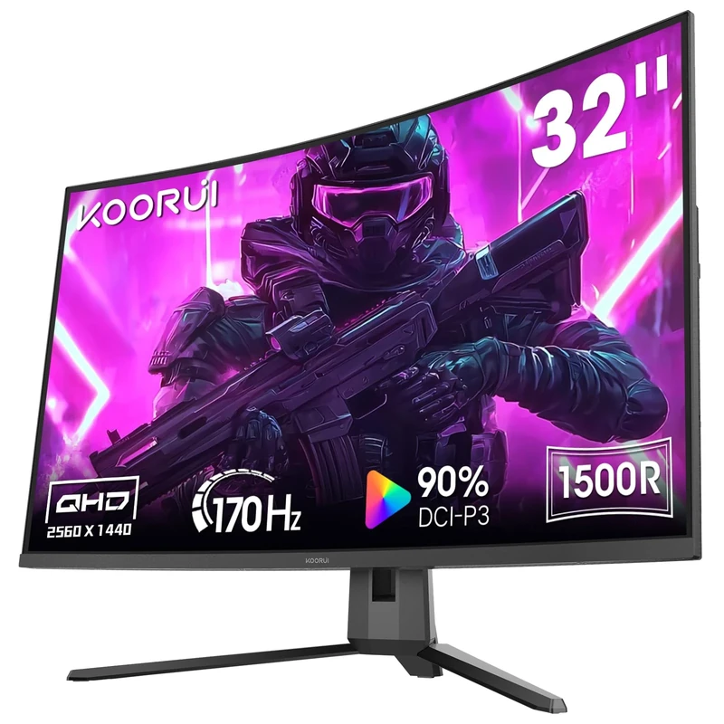 KOORUI 32 Inch Curved Gaming Monitor, QHD 1440P, 170Hz, VA 1500R Ultrawide Screen with Ultra-Thin, HDMI/DP, VESA Compatible, Tilt Adjustable, Eye Care G3221SC