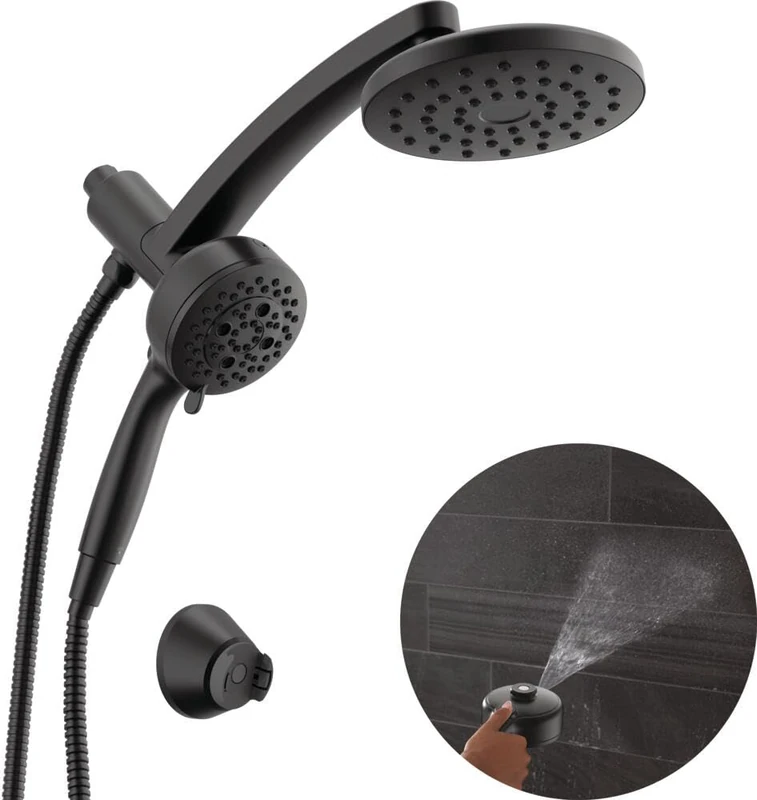 Delta 7-Setting PivotPro 3-in-1 Combination Shower Head with ProClean Spray, Matte Black Round Shower Head Rainfall with Handheld Spray, 2.5 GPM, Matte Black 58600-BL25
