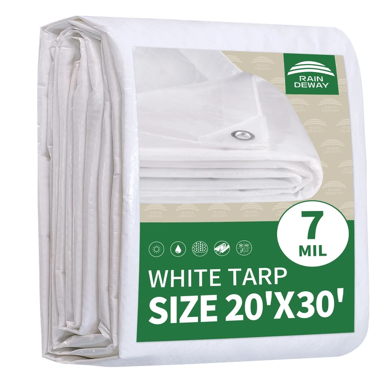 RAINDEWAY White Tarp 20x30 Feet,7Mil Multipurpose Waterproof Tarps Cover